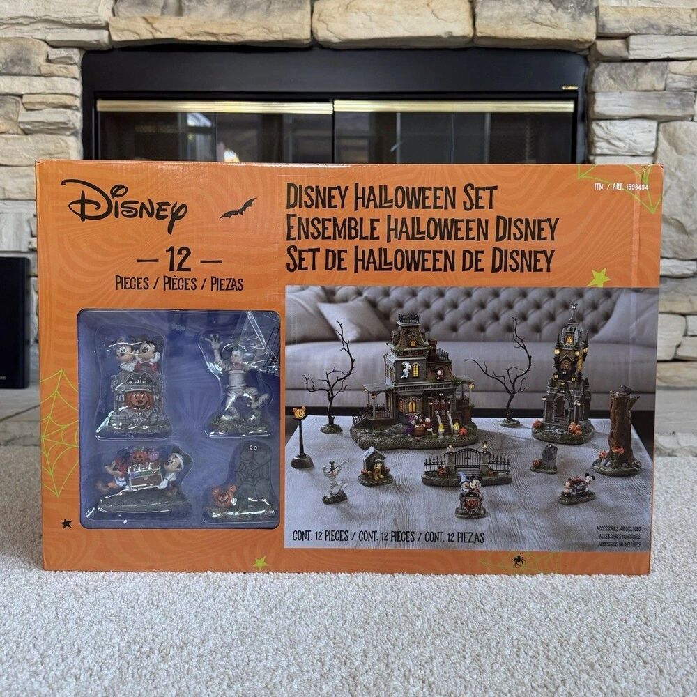 NEW Disney Halloween Village 12-pc Set Haunted House Costco Lights Music Mickey